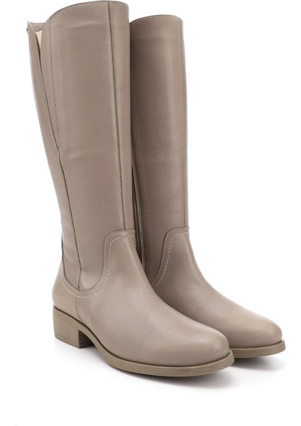 Kadın Bej Fermuarlı Kalın Topuklu Hakiki Deri Çizme modelleri