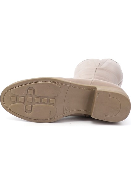 Kadın Bej Fermuarlı Kalın Topuklu Hakiki Deri Çizme indirimleri