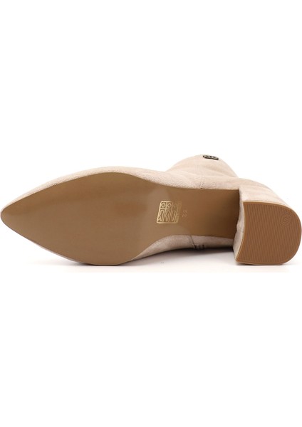 Kadın Ten Fermuarlı Sivri Burun Kalın Topuklu Bot indirimleri