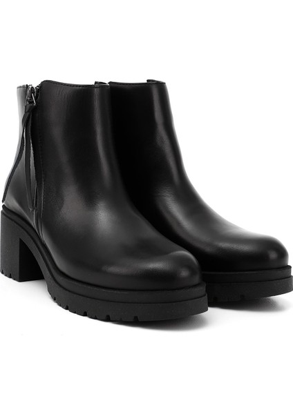 Kadın Siyah Fermuarlı Kalın Topuklu Hakiki Deri Bot fiyatları