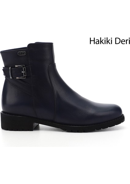 Gön Hakiki Deri Yuvarlak Burun Kauçuk Taban Topuklu Fermuarlı Kadın Günlük Bot 46460
