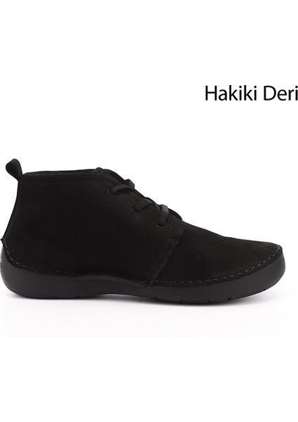 Kadın Siyah Bağcıklı Hakiki Deri Comfort Bot