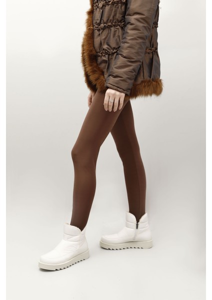 Kadın Beyaz Fermuarlı Termo Taban Comfort Kar Botu fiyatları