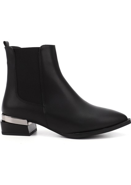 Kadın Siyah Fermuarlı Sivri Burun Kalın Topuklu Chelsea Bot