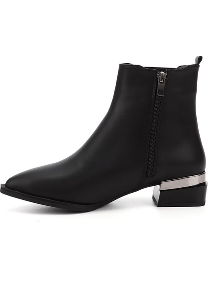 Kadın Siyah Fermuarlı Sivri Burun Kalın Topuklu Chelsea Bot modelleri