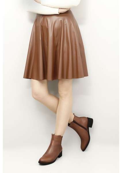 Kadın Taba Antik Fermuarlı Kalın Topuklu Hakiki Deri Bot fiyatları