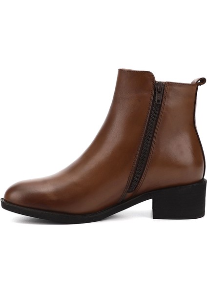 Kadın Taba Antik Fermuarlı Kalın Topuklu Hakiki Deri Bot fırsatları
