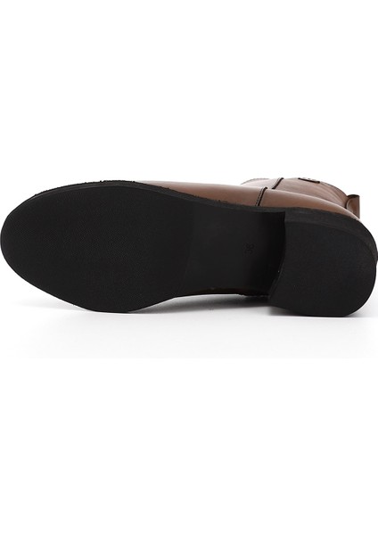 Kadın Taba Antik Fermuarlı Kalın Topuklu Hakiki Deri Bot indirimleri