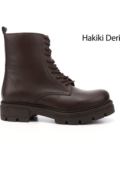 Kadın Kahve Fermuarlı Hakiki Deri Postal Bot