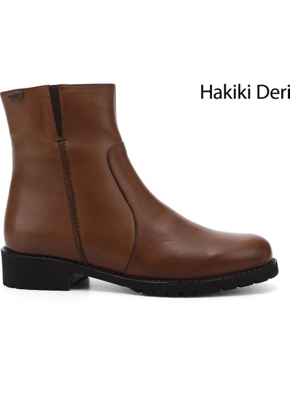 Kadın Taba Antik Fermuarlı Kauçuk Taban Hakiki Deri Bot