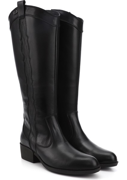 Kadın Siyah Fermuarlı Kalın Topuklu Hakiki Deri Kovboy Çizme modelleri