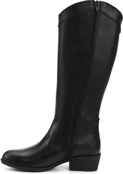 Kadın Siyah Fermuarlı Kalın Topuklu Hakiki Deri Kovboy Çizme fırsatları