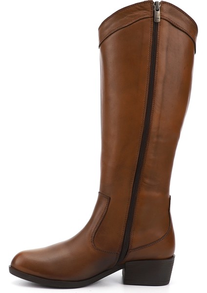 Kadın Taba Antik Fermuarlı Kalın Topuklu Hakiki Deri Kovboy Çizme fırsatları