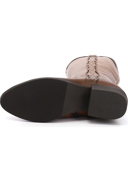 Kadın Taba Antik Fermuarlı Kalın Topuklu Hakiki Deri Kovboy Çizme indirimleri