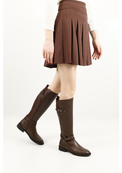 Kadın Kahve Floter Fermuarlı Kauçuk Taban Hakiki Deri Çizme fiyatları
