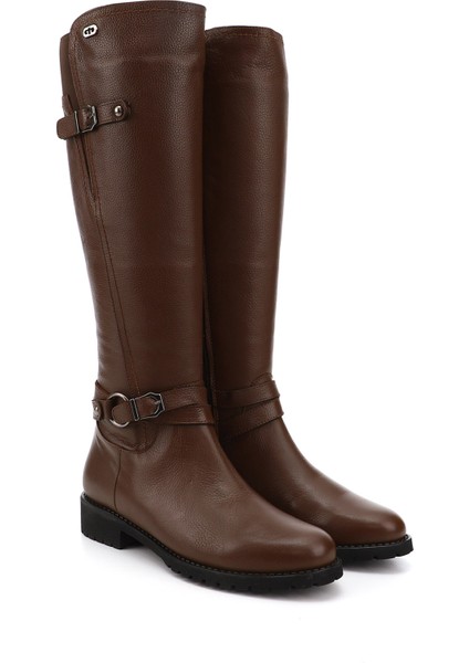 Kadın Kahve Floter Fermuarlı Kauçuk Taban Hakiki Deri Çizme modelleri