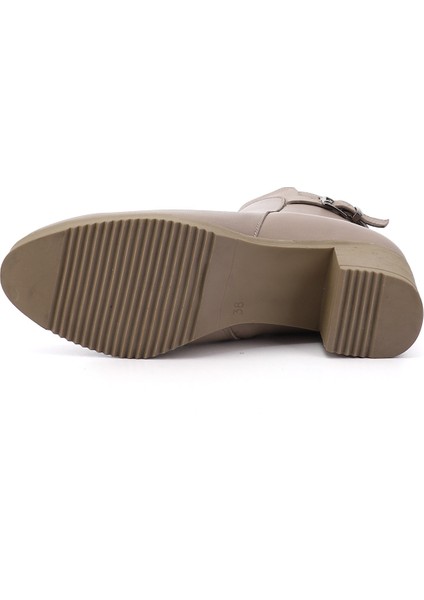 Kadın Bej Fermuarlı Kalın Topuklu Hakiki Deri Bot fırsatları