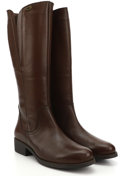 Kadın Kahve Antik Fermuarlı Kalın Topuklu Hakiki Deri Çizme modelleri