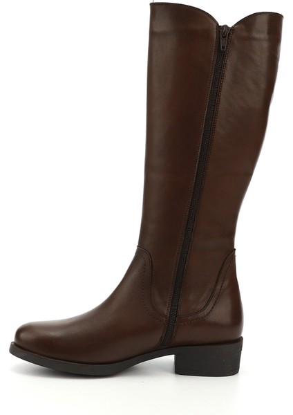 Kadın Kahve Antik Fermuarlı Kalın Topuklu Hakiki Deri Çizme fırsatları