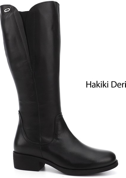 Gön Deri Yuvarlak Burun Kauçuk Taban Topuklu Fermuarlı Kadın Günlük Çizme 46536