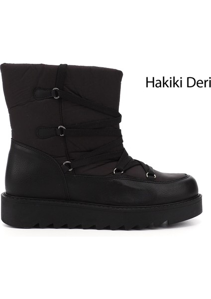 Kadın Siyah Bağcıklı Kalın Taban Comfort Kar Botu