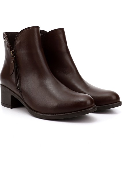 Kadın Kahve Antik Çift Fermuarlı Kalın Topuklu Hakiki Deri Bot fiyatları