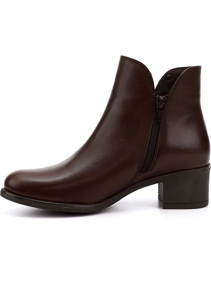 Kadın Kahve Antik Çift Fermuarlı Kalın Topuklu Hakiki Deri Bot modelleri