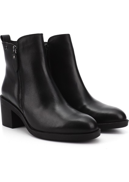 Kadın Siyah Fermuarlı Kalın Topuklu Hakiki Deri Bot fiyatları