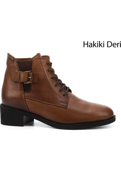 Kadın Taba Antik Fermuarlı Kalın Topuklu Hakiki Deri Postal Bot