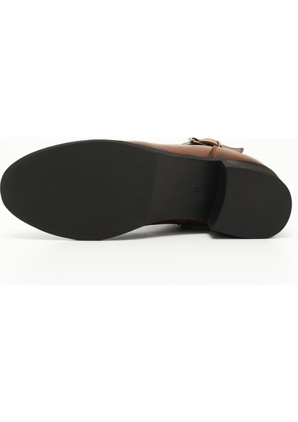 Kadın Taba Antik Fermuarlı Kalın Topuklu Hakiki Deri Postal Bot indirimleri