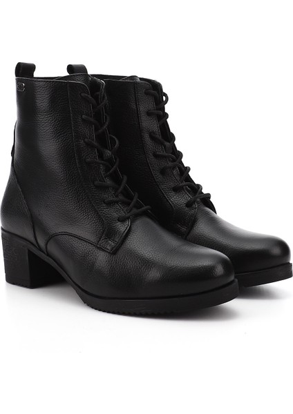 Kadın Siyah Floter Fermuarlı Kalın Topuklu Hakiki Deri Postal Bot modelleri