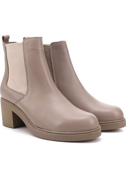 Kadın Bej Fermuarlı Kalın Topuklu Hakiki Deri Chelsea Bot fiyatları
