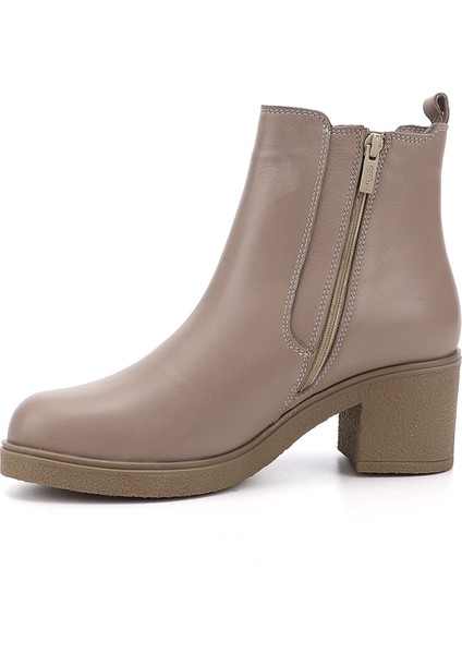 Kadın Bej Fermuarlı Kalın Topuklu Hakiki Deri Chelsea Bot modelleri