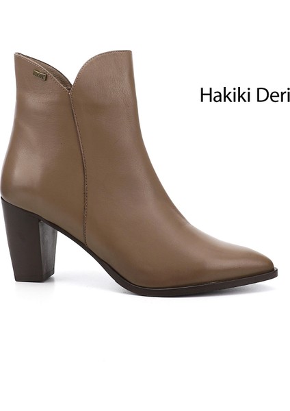 Kadın Vizon Fermuarlı Sivri Burun Hakiki Deri Bot