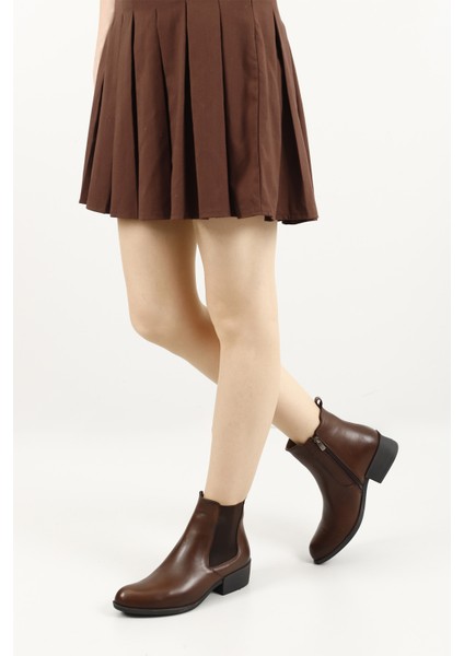 Kadın Kahve Antik Fermuarlı Kalın Topuklu Hakiki Deri Chelsea Bot fiyatları