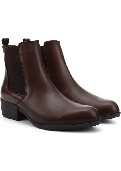 Kadın Kahve Antik Fermuarlı Kalın Topuklu Hakiki Deri Chelsea Bot modelleri