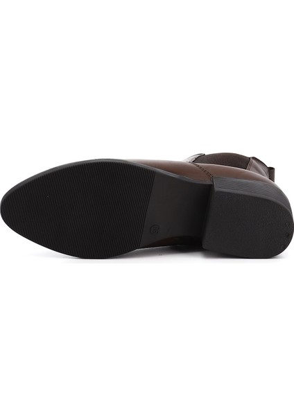 Kadın Kahve Antik Fermuarlı Kalın Topuklu Hakiki Deri Chelsea Bot indirimleri