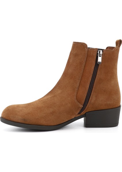 Kadın Taba Fermuarlı Kalın Topuklu Hakiki Deri Chelsea Bot fırsatları