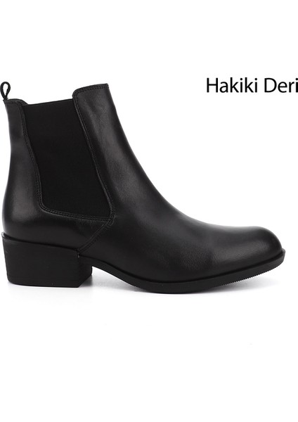 Kadın Siyah Fermuarlı Kalın Topuklu Hakiki Deri Chelsea Bot