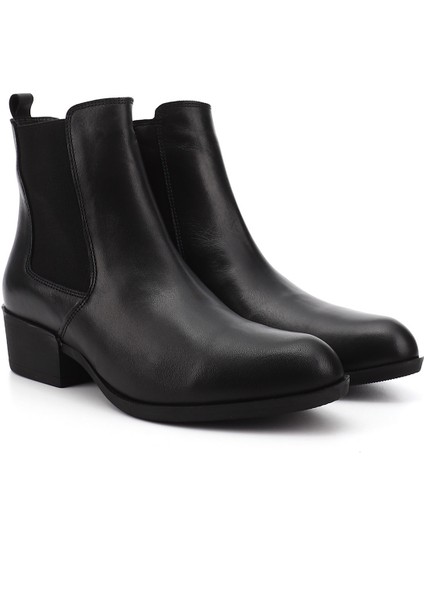 Kadın Siyah Fermuarlı Kalın Topuklu Hakiki Deri Chelsea Bot fiyatları