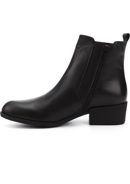 Kadın Siyah Fermuarlı Kalın Topuklu Hakiki Deri Chelsea Bot modelleri