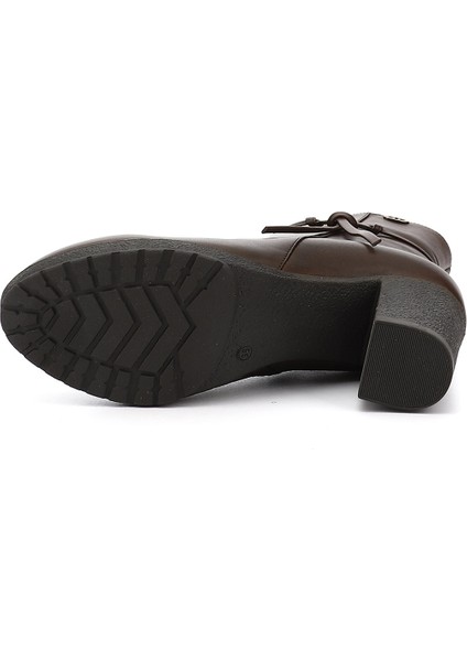 Kadın Kahve Antik Fermuarlı Kalın Topuklu Hakiki Deri Bot indirimleri