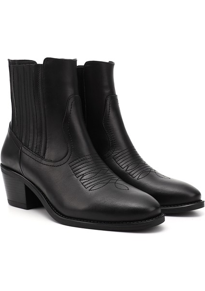 Kadın Siyah Kalın Topuklu Hakiki Deri Kovboy Bot fiyatları