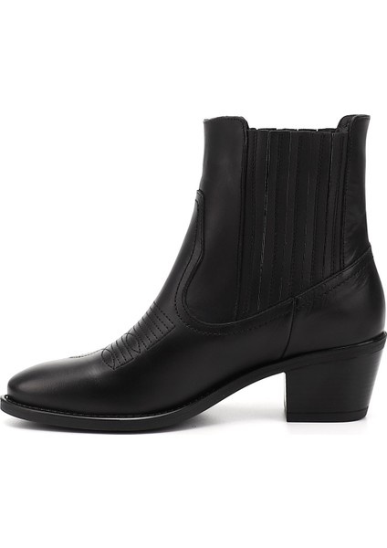 Kadın Siyah Kalın Topuklu Hakiki Deri Kovboy Bot modelleri