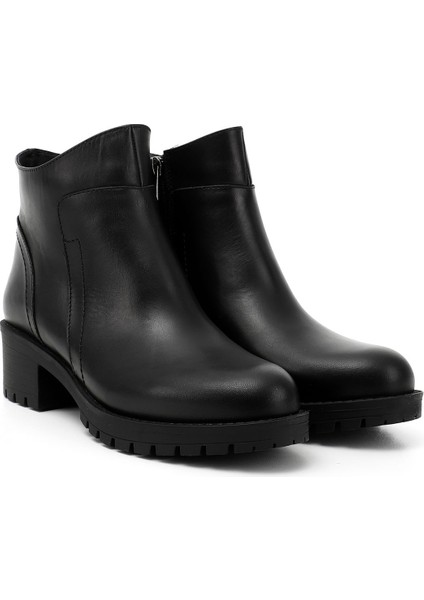 Kadın Siyah Fermuarlı Kalın Topuklu Hakiki Deri Bot fiyatları