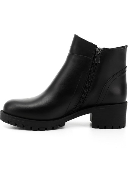 Kadın Siyah Fermuarlı Kalın Topuklu Hakiki Deri Bot modelleri