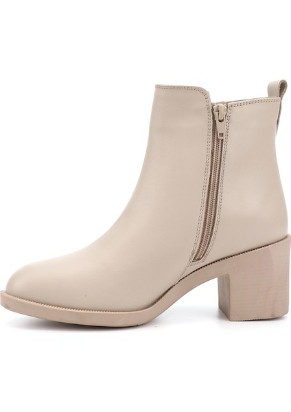 Kadın Bej Fermuarlı Kalın Topuklu Hakiki Deri Bot modelleri