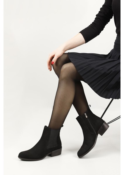 Kadın Siyah Deri Fermuarlı Kalın Topuklu Hakiki Deri Chelsea Bot fiyatları