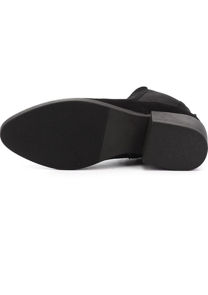 Kadın Siyah Deri Fermuarlı Kalın Topuklu Hakiki Deri Chelsea Bot indirimleri