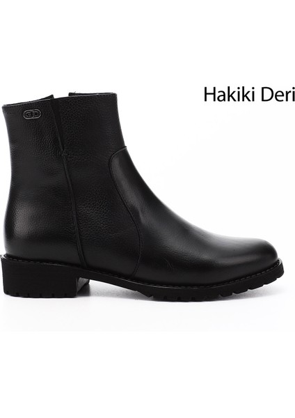 Gön Hakiki Deri Yuvarlak Burun Topuklu Kauçuk Taban Fermuarlı Kadın Günlük Bot 47408